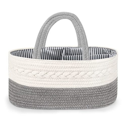 Maliton Diaper Caddy Organizer for Baby Boy- Cotton Rope Diaper Caddy, Diaper Organizer for Changing Table, Nursery Storage Caddy, Newborn Baby Must Have Items, Baby Shower Gifts - X-Large - A-Grey