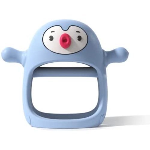 Smily Mia Penguin Buddy Never Drop Silicone Baby Teething Toy for 0-6month Infants, Baby Chew Toys for Sucking Needs, Hand Pacifier for Breast Feeding Babies, Car Seat Toy for New Born,Light Blue