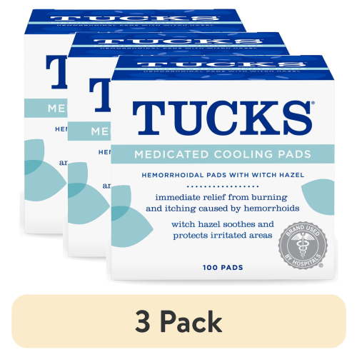 (3 pack) TUCKS® Medicated Cooling Pads with Witch Hazel, Hemorrhoid Treatment, 100 Count