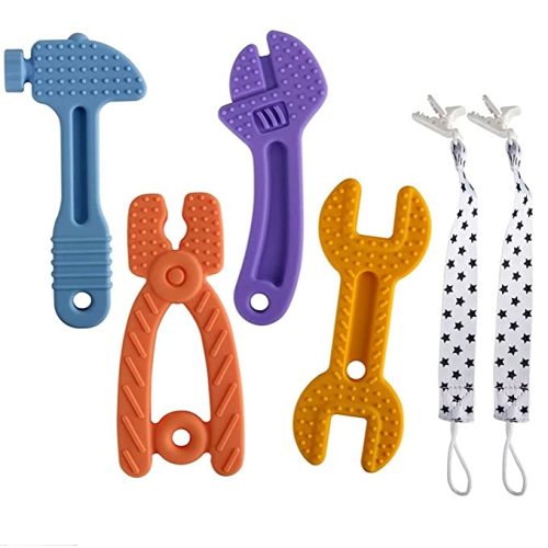 Chuya Baby Teether Toys, Soft Silicone BPA-Free Baby Chew Toy for Baby 3 Months+, Baby Teething Toys for Infant Toddlers, Baby Gift Set, Hammer Wrench Set, Easy to Hold & Clean (4 Pack) - 4 PACK