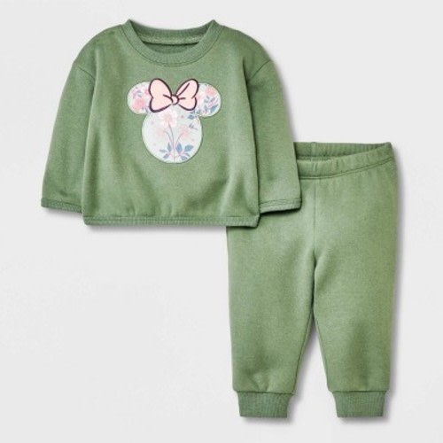 Baby Girls' Disney Mickey Mouse & Friends Solid Top and Bottom Set - Green 12M