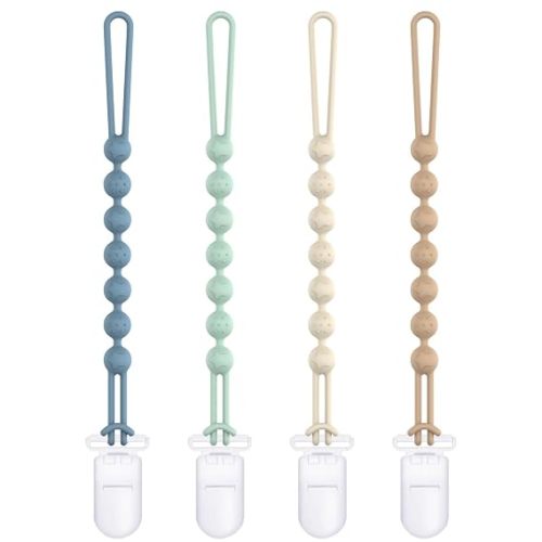 Cuddle Campus Silicone Pacifier Clip Holder with One Piece Design,Soft Flexible Binky Clips with Texture for Baby Boy and Girl Pack of 4 (0-6m)