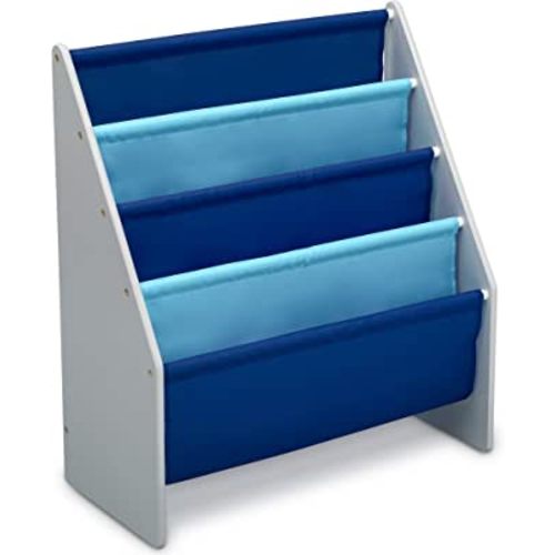 Delta Children Sling Book Rack Bookshelf for Kids - Easy-to-Reach Storage for Books, Magazines or Coloring Books - Ideal for Playrooms & Homeschooling, Grey/Blue