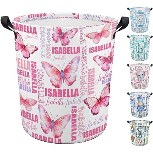 Personalized Baby Laundry Baskets, Custom Foldable Laundry Butterfly Gifts For Toddler Kids Boys Girls, Customize Name Collapsible Clothes Hamper Basket Organizer Cute, Medium