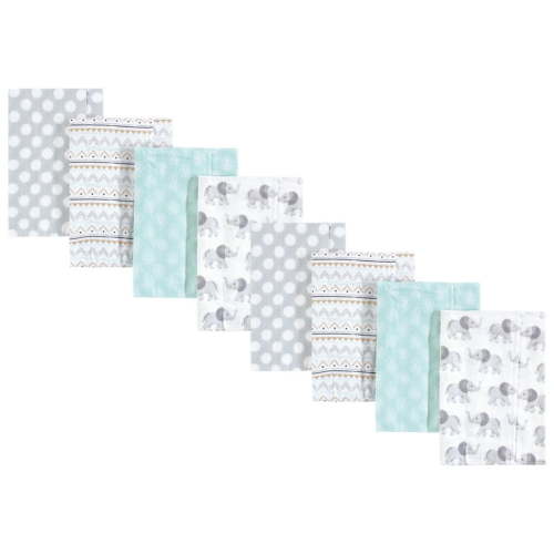 Hudson Baby Cotton Poly Flannel Burp Cloths Multipack, Gray Elephant 8-Pack, One Size