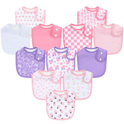 Baby Bibs for Boys and Girls, Soft & Absorbent Bandana Bibs with Adjustable Snap for Newborn infant, 12 Pack