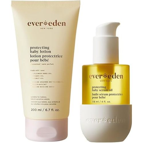 Evereden Protecting Baby Set - Moisturizing Baby Lotion for Newborn 6.7 oz. and Protecting Baby Massage Oil, 4 oz. | Clean Baby Care