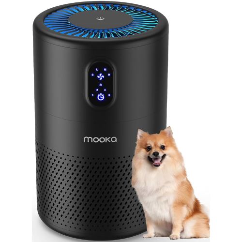 MOOKA Air Purifiers for Home Large Room up to 1076 ft², H13 True HEPA Air Filter Cleaner, Odor Eliminator, Remove Smoke Dust Pollen Pet Dander, Night Light(Available for California)-Black