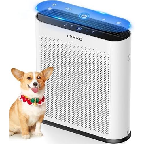Air Purifiers for Home Large Room 1650ft² with PM2.5 Air Quality Sensor, MOOKA H13 HEPA Filter Air purifier for Pets Smoke Dust Pollen Dander Odor, Air Cleaner with Auto/Sleep Mode for Bedroom, White