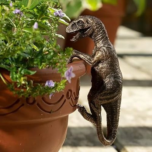 Dinosaur Flower Pot Hugger Figurines, Dinosaur Statue Planter Decor for Garden Yard Fence Balcony Home Plant Decoration Gifts