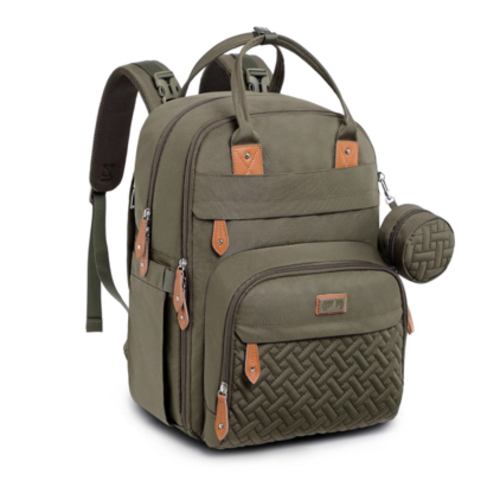 BabbleRoo Diaper Bag Backpack - Baby Essentials Travel Tote - Multi Function Waterproof Diaper Bag, Travel Essentials Baby Bag with Changing Pad, Stroller Straps & Pacifier Case - Unisex, Army Green