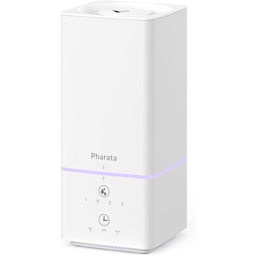 Pharata Humidifier for Bedroom Baby, Air Humidifier & Essential Oil Diffuser, 2L Home Humidifier for Bedroom & Dorm, Plants Humidifier with Cool Mist & Top Fill, Touch Control, Auto Shut-off, White