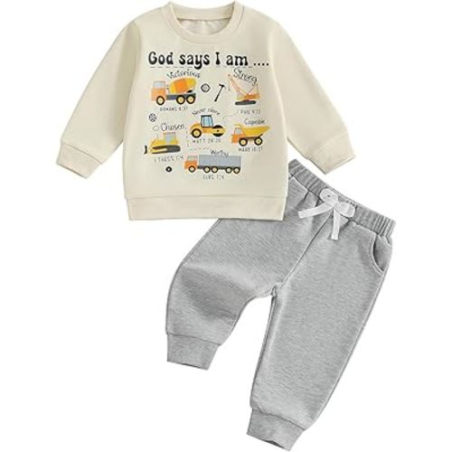 MERSARIPHY Toddler Baby Boy Clothes Fall Winter Outfits Truck Printed Long Sleeve Sweatshirt Tops Joggers Pants Set Sweatsuit