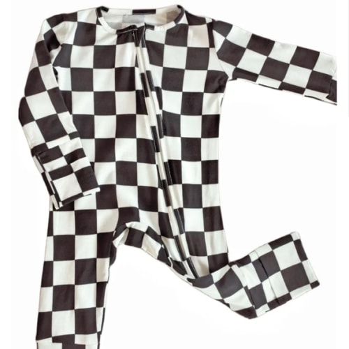 Bamboo Fiber Infant Black and White Checkered Romper