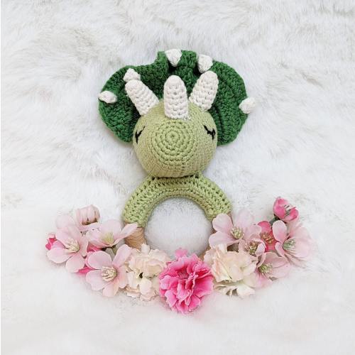 Handmade Crocheted Baby Rattle, Dinosaur