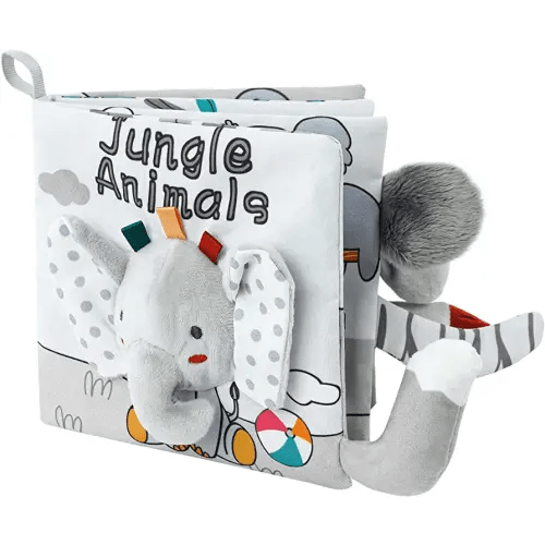 Vicloon Cloth Books - 3D Touch Feel High Contrast Baby Books, Soft Books with Crinkle for Infants & Toddlers (Elephant)