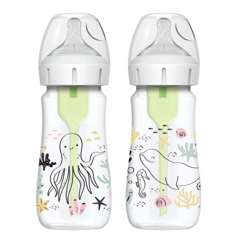 Dr. Brown's Baby Bottle, Natural Flow Anti-Colic Options+, Wide-Neck, 9oz, Level 1 Slow Flow, 0m+, 2 Pack