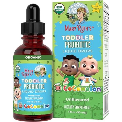 MaryRuth Organics Cocomelon Toddler Probiotic Liquid Drops | Kids Probiotics for Ages 1-3 | 5 Probiotic Strains | 150 Billion CFU Per Serving | USDA Organic | Sugar Free | Gluten Free | 1 Fl Oz