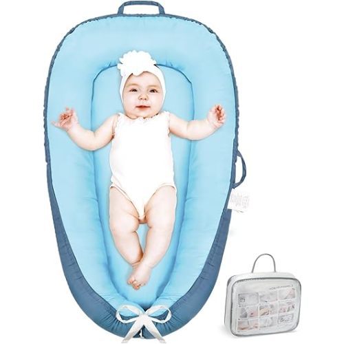 Baby Lounger - Baby Lounger Pillow for Newborn, Breathable & Soft Baby Nest Co Sleeper for Baby 0-24 Months, Portable Infant Lounger Baby Floor Seat for Home and Travel,Blue