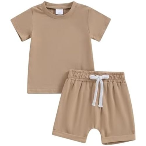 Toddler Baby Boy Girl Summer Outfits Cotton Short Sleeve Solid T-shirt Top Casual Shorts Neutral Spring Clothes
