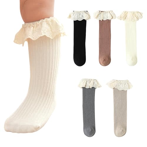 HOUSEYUAN Infant Frilly Baby Girls Knee High Socks Newborn Thigh Lace Ruffle Long Socks Toddler Tights Stockings 6-12 Months
