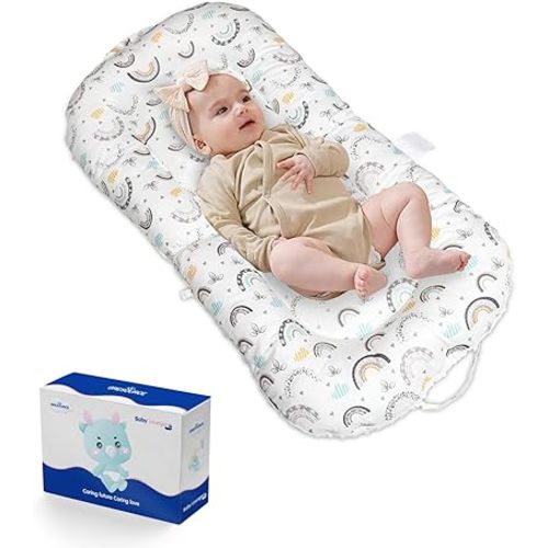 Baby Lounger, Portable Baby Nest for Newborn Infant Babies for Home and Travel (Rainbow)