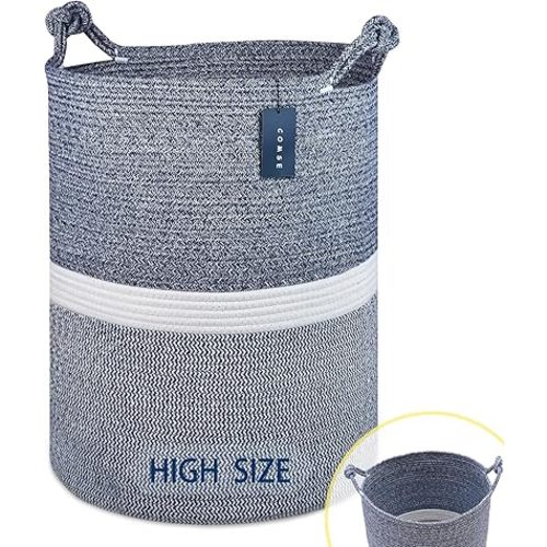 COMSE Extra Large Blanket Basket, Tall Laundry Basket, Laundry Hamper, 15.7”x 21.7”, Storage Basket, Blanket Basket for Living room, Toy Basket, Woven Basket, Clothes Baskets,Blend Navy Blue/White