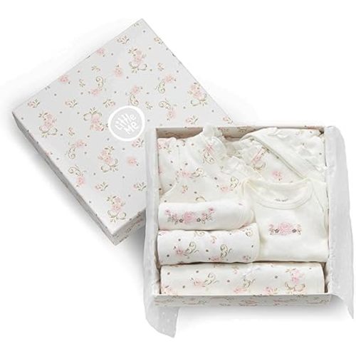 Little Me Baby Layette Gift Set - Footie and Cap, Onesie, 3-Piece Bib And Burp Set, Swaddling Blanket, Baby Shower Gifts