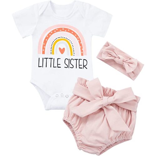 Newborn Baby Girl Clothes Rainbow Romper Short Sets Infant Girl Summer Little Sister Outfits 3PC