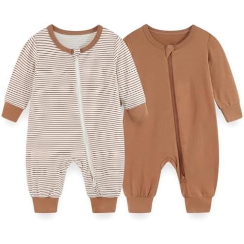Unisex Rayon Made from Bamboo Zipper Baby Boy Girl Rompers 2 Pcak Long Sleeve Infants Jumpsuits New Born Clothes