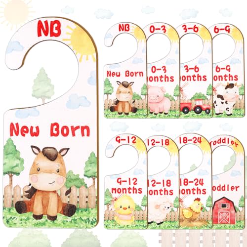 Baby Closet Dividers 8PCS, Farm Animal Theme Wooden Double-Sided Clothes Size Hanger Organizer from Newborn to Toddler for Nursery Decor Baby Shower Birthday Gift (Includes Gift Box)