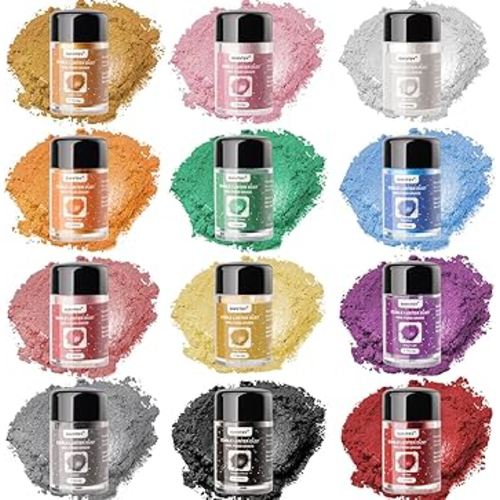 Luster Dust Edible Set, 12 Colors x 5g Food Grade Shimmer Luster Dust, Edible Glitter for Drinks Cake Decorating Cocktails Cookies Strawberries Candy Fondant Baking