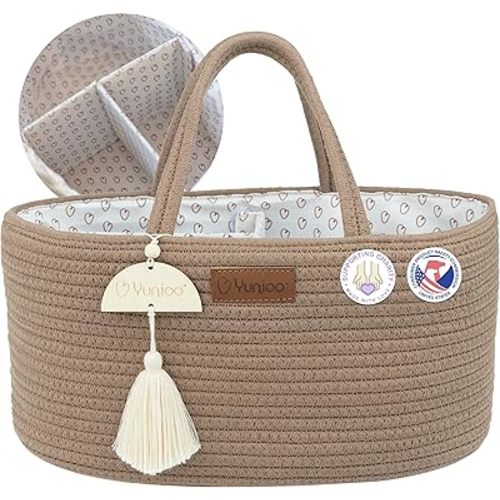 Diaper Caddy Organizer, Boho Diaper Bag Tote for Changing Table Necessities and Baby Essentials Must Haves for Newborn, Car Caddy Organizer, Portable Storage Basket for Boy or Girl, Brown