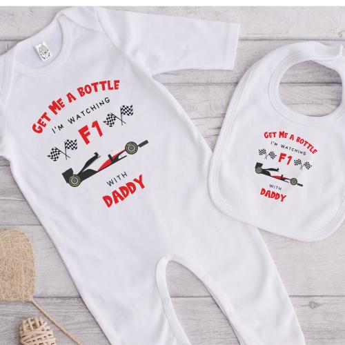 Fun Personalised F1 Baby Bodysuit F1 With Daddy | Baby F1 Gift | New Dad F1 Gift | Racing Baby Gift | New F1 Baby Gift | F1 Baby Clothes