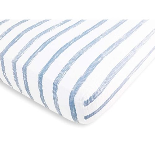 Amazing Baby Cotton Muslin Fitted Crib Sheet, Brushstroke, Denim