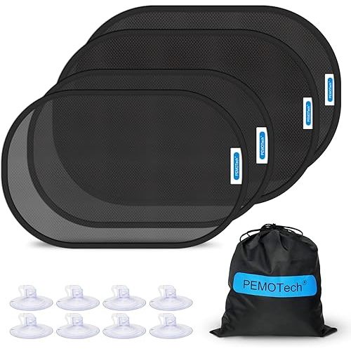 PEMOTech Car Window Shades,【21"x14" & 20"x12"】 (4 Pack) Car Window Shade for Baby Blocks 99.98% UVR, Car Sun Shade Blocker Car Window Screen Car Shades for Side Window from Sun Glare for Car Camping