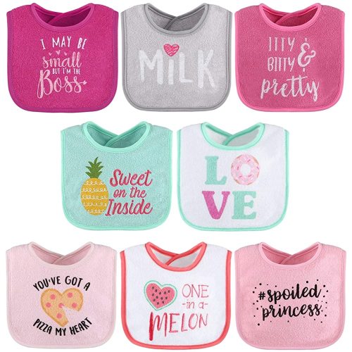 The Peanutshell Terry Bib Set for Baby Girls, 8 pack for Feeding, Teething, & Drooling
