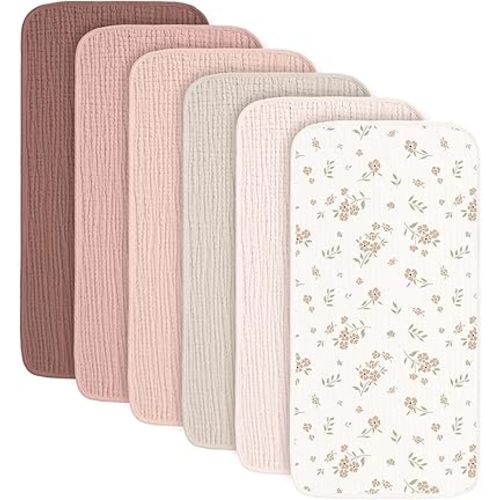Konssy 6-Pack Muslin Baby Burp Cloths, Large 100% Cotton Burping Clothes, Soft & Absorbent for Newborns, Baby Boys and Girls