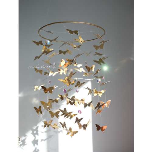 Small gold butterfly mobile/gold hoop/nursery mobile/Canopy/Baby mobile/Baby nursery/girl room decor/gold crib mobile/baby shower gift.