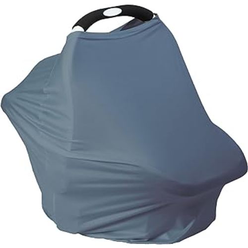 Breathable Car Seat Cover for Babies – Multi-Purpose Soft Rayon Nursing Cover for Breastfeeding, High Stretchy Infant Carseat Canopy, Stroller Cover (Blue)