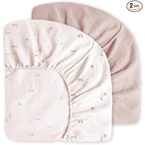 Little Grape Land Muslin Crib Sheets, 100% Cotton Sheets 2 Pack for Standard Crib