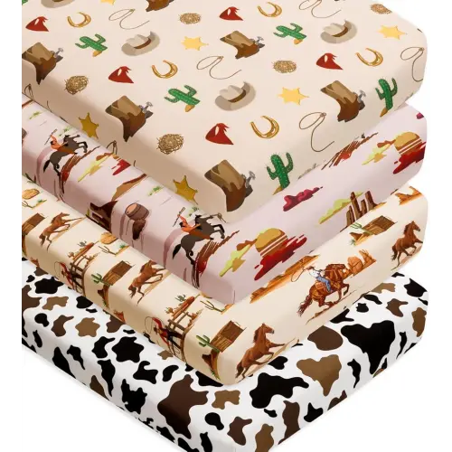 4 Pack Western Cowboy Crib Sheets Neutral Breathable Fitted Baby Sheets Nursery Sheets for Baby Boys or Girls (Crib Sheet)