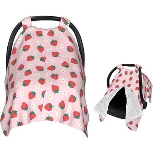 Strawberry Flowers Baby Car Seat Canopy Nursing Cover for Newborn Car Seat Breastfeeding Covers Blanket Newborn Shower Gift
