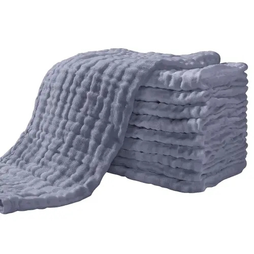 Yoofoss Muslin Burp Cloths for Baby 10 Pack 100% Organic Cotton Baby Washcloths for Boys Girls Large 20''X10'' Super Soft and Absorbent Fog Blue