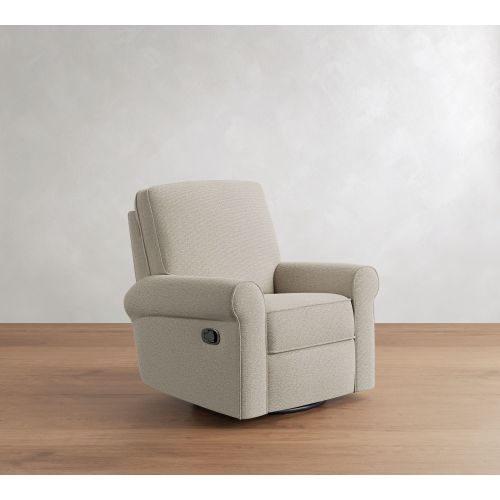 PB Comfort Roll Arm Upholstered Swivel Glider Recliner, Polyester Wrapped Cushions, Heathered Chenille Stone