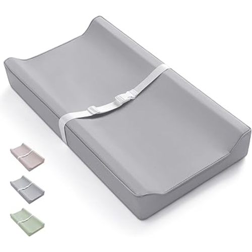 Blissful Diary Vegan Leather Baby Changing Pad with Waterproof & Wipe-Clean PU Cover, Standard Size Cozy Baby Changing Table Pads for Dressers/Tables, Light Gray