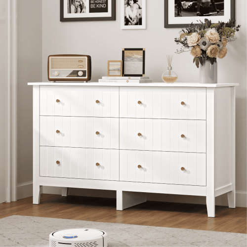 Homfa 6-Drawer Deep Chest White Dresser, Modern Wood Storage Cabinet for Bedroom, Living Room