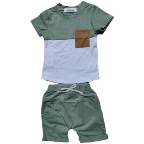 YINGISFITM Toddler Baby Boy Clothes Letter Short Sleeve T Shirt Top Boys Shorts with Pocket Cute Summer Outfit 2Pcs Set