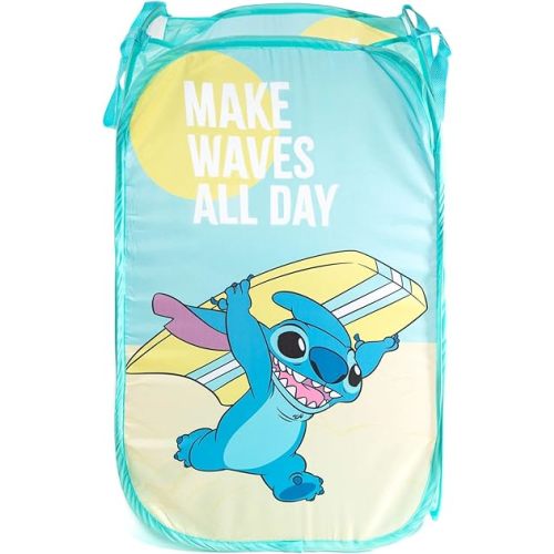 Jay Franco Disney Lilo & Stitch Make Waves Pop Up Hamper - Mesh Laundry Basket/Bag with Durable Handles (Official Disney Product)