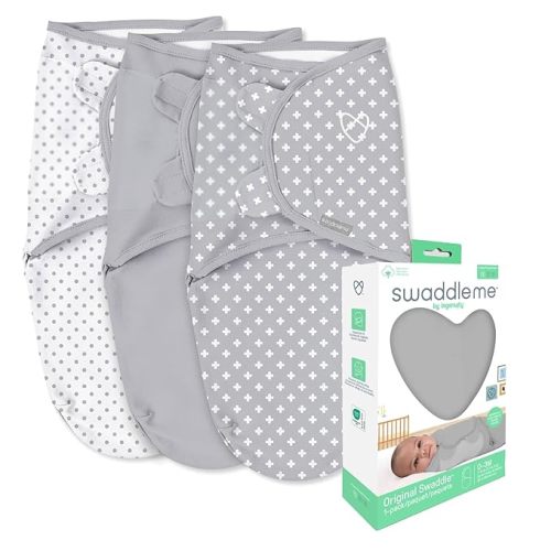 SwaddleMe by Ingenuity Original Swaddle - Size Small/Medium, 0-3 Months, 3-Pack (Criss Cross Polka Dot)